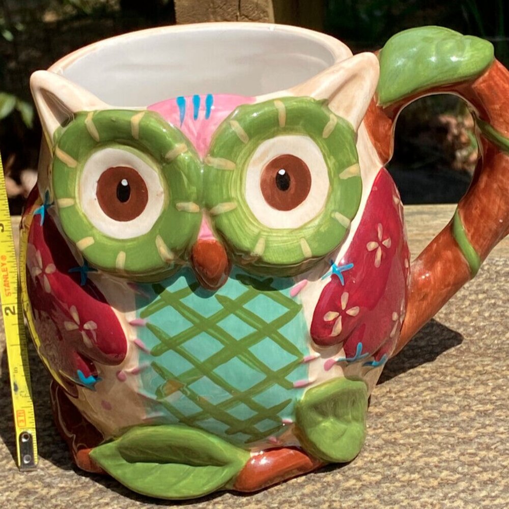 Pier One Imports Olli the Owl Bright Coffee Mug Hand Painted Dolomite Oversized - Picture 8 of 12